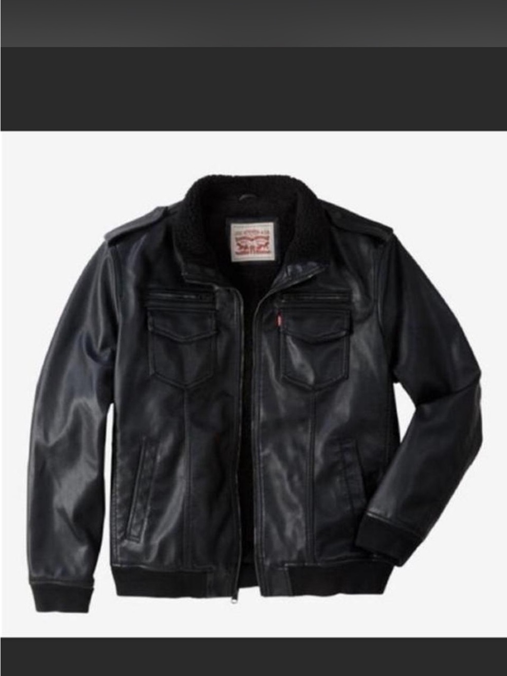 Levi's Black Faux Leather Bomber Jacket with Sherpa Collar